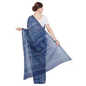 Indigo Dabu Hand Block Print Handcrafted Cotton Saree-Saree-Kalakari India-BAPASA0054-Cotton, Dabu, Geographical Indication, Hand Blocks, Hand Crafted, Heritage Prints, Indigo, Natural Dyes, Sarees, Sustainable Fabrics-[Linen,Ethnic,wear,Fashionista,Handloom,Handicraft,Indigo,blockprint,block,print,Cotton,Chanderi,Blue, latest,classy,party,bollywood,trendy,summer,style,traditional,formal,elegant,unique,style,hand,block,print, dabu,booti,gift,present,glamorous,affordable,collectible,Sari,Saree,pr
