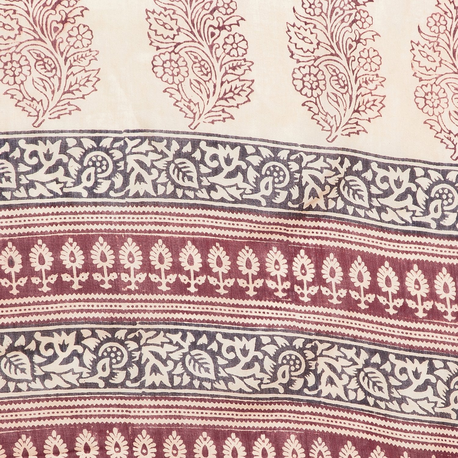 Maroon & Cream-Colored Bagh Hand Block Print Handcrafted Cotton Saree-Saree-Kalakari India-BAPASA0057-Bagh, Cotton, Geographical Indication, Hand Blocks, Hand Crafted, Heritage Prints, Sarees, Sustainable Fabrics-[Linen,Ethnic,wear,Fashionista,Handloom,Handicraft,Indigo,blockprint,block,print,Cotton,Chanderi,Blue, latest,classy,party,bollywood,trendy,summer,style,traditional,formal,elegant,unique,style,hand,block,print, dabu,booti,gift,present,glamorous,affordable,collectible,Sari,Saree,printed,