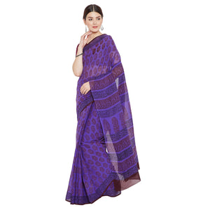 Purple & Red Cotton Bagh Hand Block Print Handcrafted Cotton Saree-Saree-Kalakari India-BAPASA0058-Bagh, Cotton, Geographical Indication, Hand Blocks, Hand Crafted, Heritage Prints, Sarees, Sustainable Fabrics-[Linen,Ethnic,wear,Fashionista,Handloom,Handicraft,Indigo,blockprint,block,print,Cotton,Chanderi,Blue, latest,classy,party,bollywood,trendy,summer,style,traditional,formal,elegant,unique,style,hand,block,print, dabu,booti,gift,present,glamorous,affordable,collectible,Sari,Saree,printed, ho