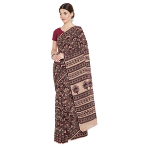 Maroon & Cream Bagh Hand Block Print Handcrafted Cotton Saree-Saree-Kalakari India-BAPASA0063-Bagh, Cotton, Geographical Indication, Hand Blocks, Hand Crafted, Heritage Prints, Sarees, Sustainable Fabrics-[Linen,Ethnic,wear,Fashionista,Handloom,Handicraft,Indigo,blockprint,block,print,Cotton,Chanderi,Blue, latest,classy,party,bollywood,trendy,summer,style,traditional,formal,elegant,unique,style,hand,block,print, dabu,booti,gift,present,glamorous,affordable,collectible,Sari,Saree,printed, holi, D