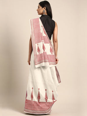 White & Pink Hand Block Print Handcrafted Cotton Saree-Saree-Kalakari India-BAPASA0084-Cotton, Dabu, Geographical Indication, Hand Blocks, Hand Crafted, Heritage Prints, Sarees, Sustainable Fabrics-[Linen,Ethnic,wear,Fashionista,Handloom,Handicraft,Indigo,blockprint,block,print,Cotton,Chanderi,Blue, latest,classy,party,bollywood,trendy,summer,style,traditional,formal,elegant,unique,style,hand,block,print, dabu,booti,gift,present,glamorous,affordable,collectible,Sari,Saree,printed, holi, Diwali, 