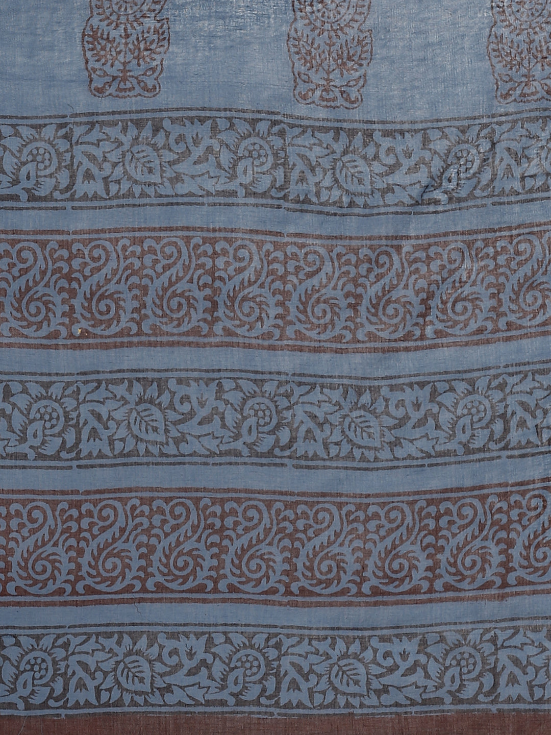 Blue and Brown, Kalakari India Pure Cotton Hand Block Printed Saree and Blouse BAPASA0092-Saree-Kalakari India-BAPASA0092-Block Print, Cotton, Geographical Indication, Hand Crafted, Heritage Prints, Natural Dyes, Red, Sarees, Sustainable Fabrics, Woven, Yellow-[Linen,Ethnic,wear,Fashionista,Handloom,Handicraft,Indigo,blockprint,block,print,Cotton,Chanderi,Blue, latest,classy,party,bollywood,trendy,summer,style,traditional,formal,elegant,unique,style,hand,block,print, dabu,booti,gift,present,glam