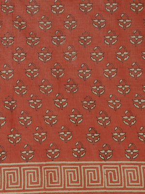 Brown and White, Kalakari India Pure Cotton Hand Block Printed Saree and Blouse BAPASA0095-Saree-Kalakari India-BAPASA0095-Block Print, Cotton, Geographical Indication, Hand Crafted, Heritage Prints, Natural Dyes, Red, Sarees, Sustainable Fabrics, Woven, Yellow-[Linen,Ethnic,wear,Fashionista,Handloom,Handicraft,Indigo,blockprint,block,print,Cotton,Chanderi,Blue, latest,classy,party,bollywood,trendy,summer,style,traditional,formal,elegant,unique,style,hand,block,print, dabu,booti,gift,present,gla
