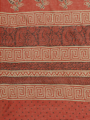 Brown and White, Kalakari India Pure Cotton Hand Block Printed Saree and Blouse BAPASA0095-Saree-Kalakari India-BAPASA0095-Block Print, Cotton, Geographical Indication, Hand Crafted, Heritage Prints, Natural Dyes, Red, Sarees, Sustainable Fabrics, Woven, Yellow-[Linen,Ethnic,wear,Fashionista,Handloom,Handicraft,Indigo,blockprint,block,print,Cotton,Chanderi,Blue, latest,classy,party,bollywood,trendy,summer,style,traditional,formal,elegant,unique,style,hand,block,print, dabu,booti,gift,present,gla
