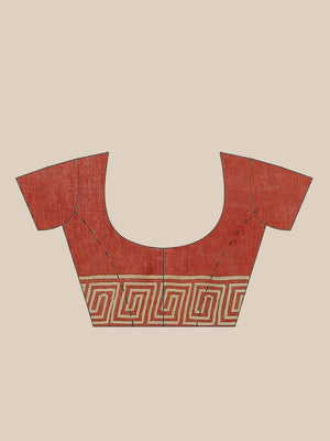 Brown and White, Kalakari India Pure Cotton Hand Block Printed Saree and Blouse BAPASA0095-Saree-Kalakari India-BAPASA0095-Block Print, Cotton, Geographical Indication, Hand Crafted, Heritage Prints, Natural Dyes, Red, Sarees, Sustainable Fabrics, Woven, Yellow-[Linen,Ethnic,wear,Fashionista,Handloom,Handicraft,Indigo,blockprint,block,print,Cotton,Chanderi,Blue, latest,classy,party,bollywood,trendy,summer,style,traditional,formal,elegant,unique,style,hand,block,print, dabu,booti,gift,present,gla