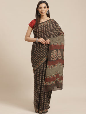Grey and White, Kalakari India Pure Cotton Hand Block Printed Saree and Blouse BAPASA0096-Saree-Kalakari India-BAPASA0096-Block Print, Cotton, Geographical Indication, Hand Crafted, Heritage Prints, Natural Dyes, Red, Sarees, Sustainable Fabrics, Woven, Yellow-[Linen,Ethnic,wear,Fashionista,Handloom,Handicraft,Indigo,blockprint,block,print,Cotton,Chanderi,Blue, latest,classy,party,bollywood,trendy,summer,style,traditional,formal,elegant,unique,style,hand,block,print, dabu,booti,gift,present,glam