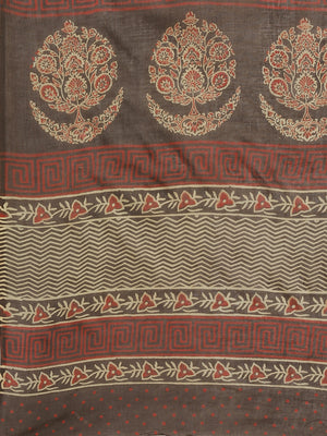 Grey and White, Kalakari India Pure Cotton Hand Block Printed Saree and Blouse BAPASA0096-Saree-Kalakari India-BAPASA0096-Block Print, Cotton, Geographical Indication, Hand Crafted, Heritage Prints, Natural Dyes, Red, Sarees, Sustainable Fabrics, Woven, Yellow-[Linen,Ethnic,wear,Fashionista,Handloom,Handicraft,Indigo,blockprint,block,print,Cotton,Chanderi,Blue, latest,classy,party,bollywood,trendy,summer,style,traditional,formal,elegant,unique,style,hand,block,print, dabu,booti,gift,present,glam