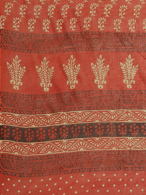 Brown and White, Kalakari India Pure Cotton Hand Block Printed Saree and Blouse BAPASA0099-Saree-Kalakari India-BAPASA0099-Block Print, Cotton, Geographical Indication, Hand Crafted, Heritage Prints, Natural Dyes, Red, Sarees, Sustainable Fabrics, Woven, Yellow-[Linen,Ethnic,wear,Fashionista,Handloom,Handicraft,Indigo,blockprint,block,print,Cotton,Chanderi,Blue, latest,classy,party,bollywood,trendy,summer,style,traditional,formal,elegant,unique,style,hand,block,print, dabu,booti,gift,present,gla