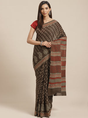 Grey and White, Kalakari India Pure Cotton Hand Block Printed Saree and Blouse BAPASA0101-Saree-Kalakari India-BAPASA0101-Block Print, Cotton, Geographical Indication, Hand Crafted, Heritage Prints, Natural Dyes, Red, Sarees, Sustainable Fabrics, Woven, Yellow-[Linen,Ethnic,wear,Fashionista,Handloom,Handicraft,Indigo,blockprint,block,print,Cotton,Chanderi,Blue, latest,classy,party,bollywood,trendy,summer,style,traditional,formal,elegant,unique,style,hand,block,print, dabu,booti,gift,present,glam