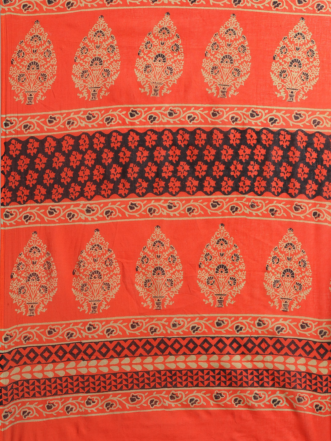 Orange and Black, Kalakari India Cotton Orange Hand crafted saree with blouse BAPASA0103-Saree-Kalakari India-BAPASA0103-Block Print, Cotton, Geographical Indication, Hand Crafted, Heritage Prints, Natural Dyes, Red, Sarees, Sustainable Fabrics, Woven, Yellow-[Linen,Ethnic,wear,Fashionista,Handloom,Handicraft,Indigo,blockprint,block,print,Cotton,Chanderi,Blue, latest,classy,party,bollywood,trendy,summer,style,traditional,formal,elegant,unique,style,hand,block,print, dabu,booti,gift,present,glamo