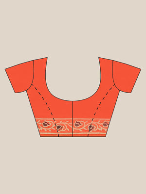 Orange and Black, Kalakari India Cotton Orange Hand crafted saree with blouse BAPASA0103-Saree-Kalakari India-BAPASA0103-Block Print, Cotton, Geographical Indication, Hand Crafted, Heritage Prints, Natural Dyes, Red, Sarees, Sustainable Fabrics, Woven, Yellow-[Linen,Ethnic,wear,Fashionista,Handloom,Handicraft,Indigo,blockprint,block,print,Cotton,Chanderi,Blue, latest,classy,party,bollywood,trendy,summer,style,traditional,formal,elegant,unique,style,hand,block,print, dabu,booti,gift,present,glamo