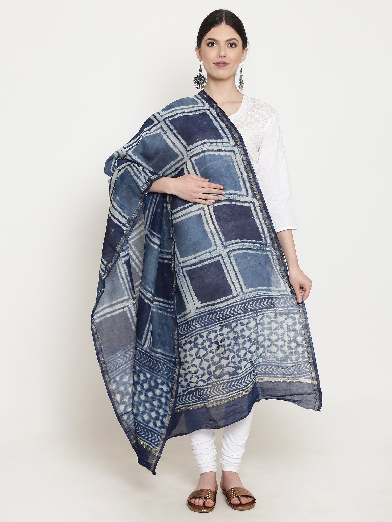 Hand Block Print Dupatta-Kalakari India-[Linen,Ethnic,wear,Fashionista,Handloom,Handicraft,Indigo,blockprint,block,print,Cotton,Chanderi,Blue, latest,classy,party,bollywood,trendy,summer,style,traditional,formal,elegant,unique,style,hand,block,print, dabu,booti,gift,present,glamorous,affordable,collectible,Sari,Saree,printed, holi, Diwali, birthday, anniversary, sustainable, organic, scarf, online, low price, discount, Indian saree, Indian sari]-Kalakari India