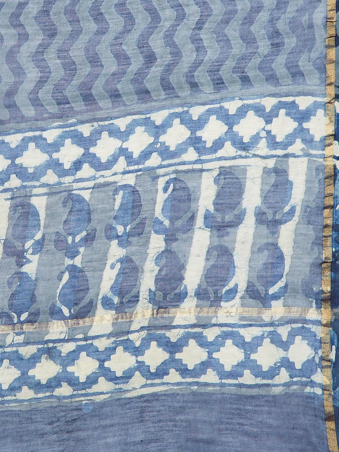 Blue & White Chanderi Silk Cotton Hand Block Print Handcrafted Saree-Saree-Kalakari India-BHKPSA0003-Chanderi, Dabu, Geographical Indication, Hand Blocks, Hand Crafted, Heritage Prints, Indigo, Natural Dyes, Sarees, Sustainable Fabrics-[Linen,Ethnic,wear,Fashionista,Handloom,Handicraft,Indigo,blockprint,block,print,Cotton,Chanderi,Blue, latest,classy,party,bollywood,trendy,summer,style,traditional,formal,elegant,unique,style,hand,block,print, dabu,booti,gift,present,glamorous,affordable,collecti
