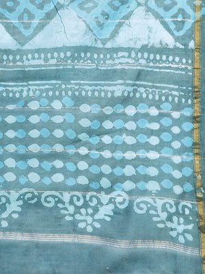 Turquoise Blue Chanderi Silk Cotton Hand Block Print Handcrafted Saree-Saree-Kalakari India-BHKPSA0004-Chanderi, Dabu, Geographical Indication, Hand Blocks, Hand Crafted, Heritage Prints, Natural Dyes, Sarees, Sustainable Fabrics-[Linen,Ethnic,wear,Fashionista,Handloom,Handicraft,Indigo,blockprint,block,print,Cotton,Chanderi,Blue, latest,classy,party,bollywood,trendy,summer,style,traditional,formal,elegant,unique,style,hand,block,print, dabu,booti,gift,present,glamorous,affordable,collectible,Sa