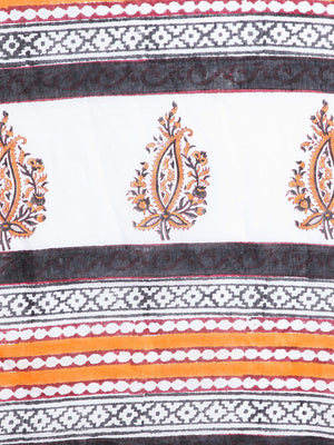 White & Orange Mughal Hand Block Print Handcrafted Cotton Saree-Saree-Kalakari India-BHKPSA0018-Cotton, Geographical Indication, Hand Blocks, Hand Crafted, Heritage Prints, Sanganeri, Sarees, Sustainable Fabrics-[Linen,Ethnic,wear,Fashionista,Handloom,Handicraft,Indigo,blockprint,block,print,Cotton,Chanderi,Blue, latest,classy,party,bollywood,trendy,summer,style,traditional,formal,elegant,unique,style,hand,block,print, dabu,booti,gift,present,glamorous,affordable,collectible,Sari,Saree,printed, 