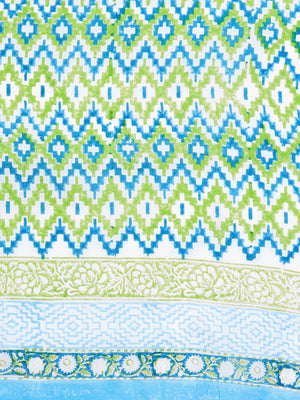 White & Green Mughal Hand Block Print Handcrafted Cotton Saree-Saree-Kalakari India-BHKPSA0019-Cotton, Geographical Indication, Hand Blocks, Hand Crafted, Heritage Prints, Sanganeri, Sarees, Sustainable Fabrics-[Linen,Ethnic,wear,Fashionista,Handloom,Handicraft,Indigo,blockprint,block,print,Cotton,Chanderi,Blue, latest,classy,party,bollywood,trendy,summer,style,traditional,formal,elegant,unique,style,hand,block,print, dabu,booti,gift,present,glamorous,affordable,collectible,Sari,Saree,printed, h