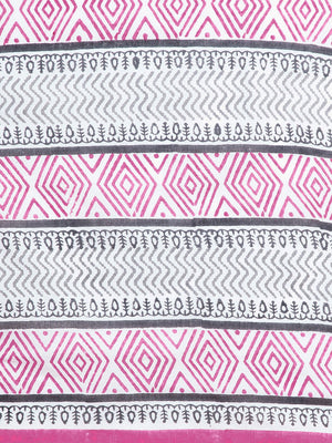 White & Pink Mughal Hand Block Print Handcrafted Cotton Saree-Saree-Kalakari India-BHKPSA0020-Cotton, Geographical Indication, Hand Blocks, Hand Crafted, Heritage Prints, Sanganeri, Sarees, Sustainable Fabrics-[Linen,Ethnic,wear,Fashionista,Handloom,Handicraft,Indigo,blockprint,block,print,Cotton,Chanderi,Blue, latest,classy,party,bollywood,trendy,summer,style,traditional,formal,elegant,unique,style,hand,block,print, dabu,booti,gift,present,glamorous,affordable,collectible,Sari,Saree,printed, ho