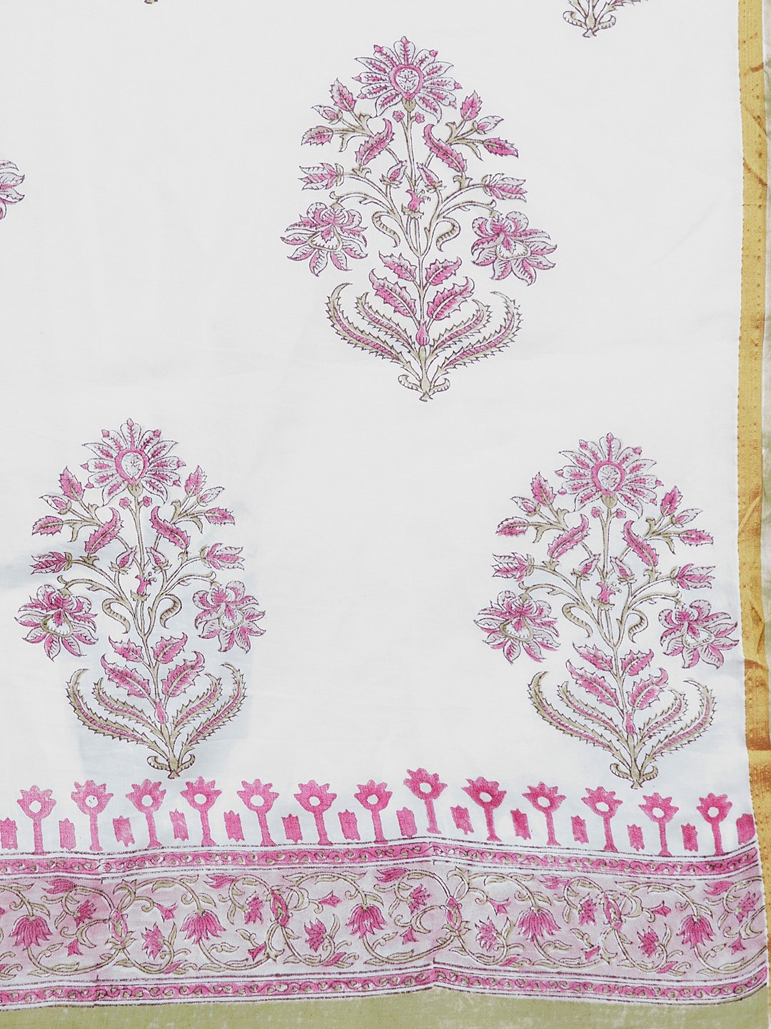 White & Pink Mughal Hand Block Print Handcrafted Cotton Saree-Saree-Kalakari India-BHKPSA0022-Cotton, Geographical Indication, Hand Blocks, Hand Crafted, Heritage Prints, Sanganeri, Sarees, Sustainable Fabrics-[Linen,Ethnic,wear,Fashionista,Handloom,Handicraft,Indigo,blockprint,block,print,Cotton,Chanderi,Blue, latest,classy,party,bollywood,trendy,summer,style,traditional,formal,elegant,unique,style,hand,block,print, dabu,booti,gift,present,glamorous,affordable,collectible,Sari,Saree,printed, ho