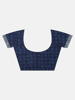 Indigo Mud Resist Handblock Print Handcrafted Cotton Saree-Saree-Kalakari India-BHKPSA0029-Cotton, Dabu, Geographical Indication, Hand Blocks, Hand Crafted, Heritage Prints, Indigo, Natural Dyes, Sarees, Sustainable Fabrics-[Linen,Ethnic,wear,Fashionista,Handloom,Handicraft,Indigo,blockprint,block,print,Cotton,Chanderi,Blue, latest,classy,party,bollywood,trendy,summer,style,traditional,formal,elegant,unique,style,hand,block,print, dabu,booti,gift,present,glamorous,affordable,collectible,Sari,Sar