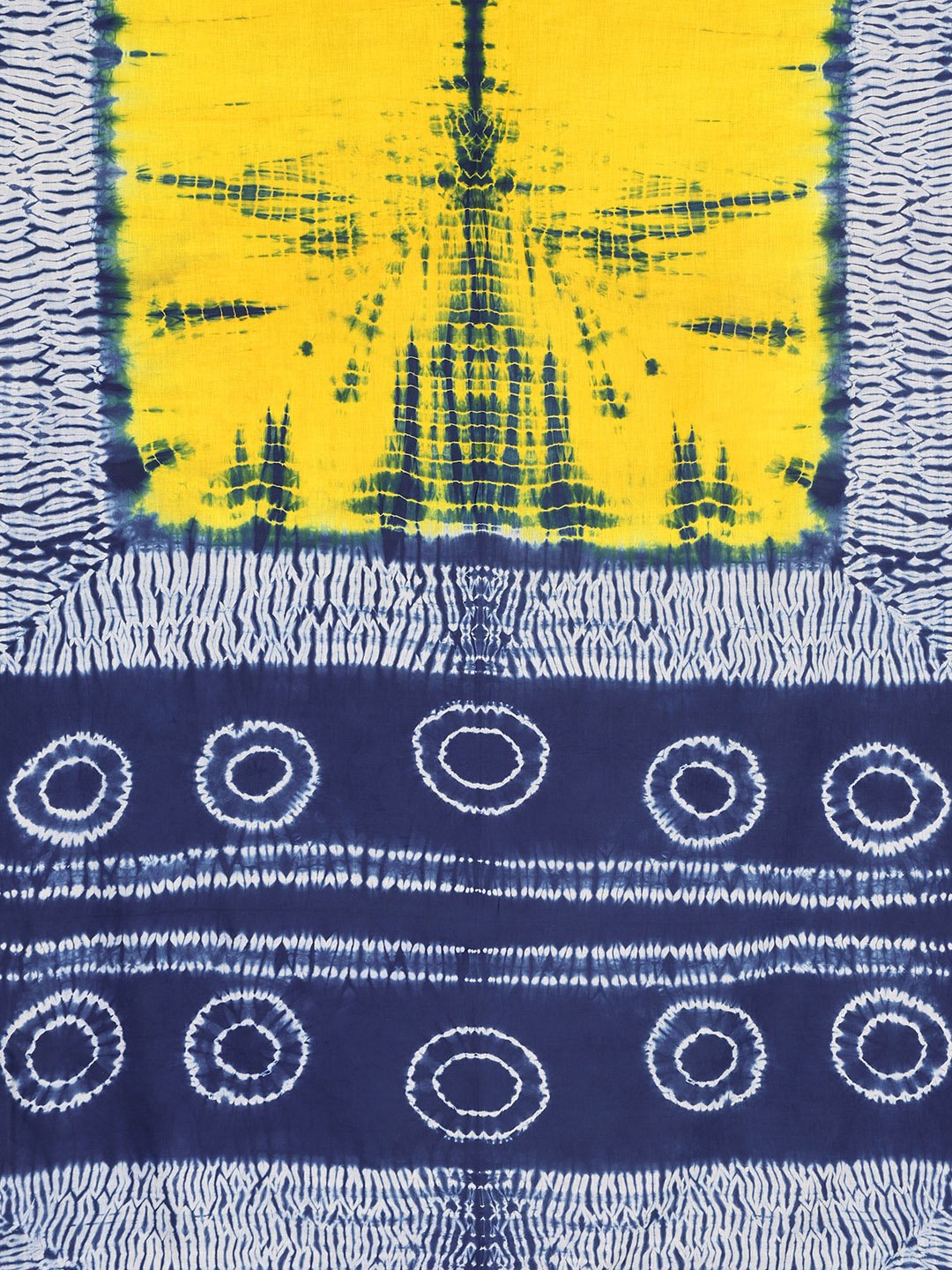 Yellow & Navy Blue Shibori Tie & Dyed Handcrafted Cotton Saree-Saree-Kalakari India-BHKPSA0034-Cotton, Geographical Indication, Hand Blocks, Hand Crafted, Heritage Prints, Sarees, Shibori, Sustainable Fabrics-[Linen,Ethnic,wear,Fashionista,Handloom,Handicraft,Indigo,blockprint,block,print,Cotton,Chanderi,Blue, latest,classy,party,bollywood,trendy,summer,style,traditional,formal,elegant,unique,style,hand,block,print, dabu,booti,gift,present,glamorous,affordable,collectible,Sari,Saree,printed, hol