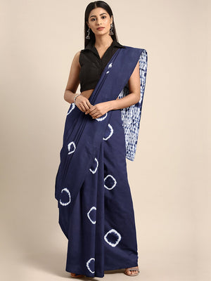 Indigo Dyed Saree Shibori Tie & Dyed Handcrafted Cotton Saree-Saree-Kalakari India-BHKPSA0039-Cotton, Geographical Indication, Hand Blocks, Hand Crafted, Heritage Prints, Sarees, Shibori, Sustainable Fabrics-[Linen,Ethnic,wear,Fashionista,Handloom,Handicraft,Indigo,blockprint,block,print,Cotton,Chanderi,Blue, latest,classy,party,bollywood,trendy,summer,style,traditional,formal,elegant,unique,style,hand,block,print, dabu,booti,gift,present,glamorous,affordable,collectible,Sari,Saree,printed, holi