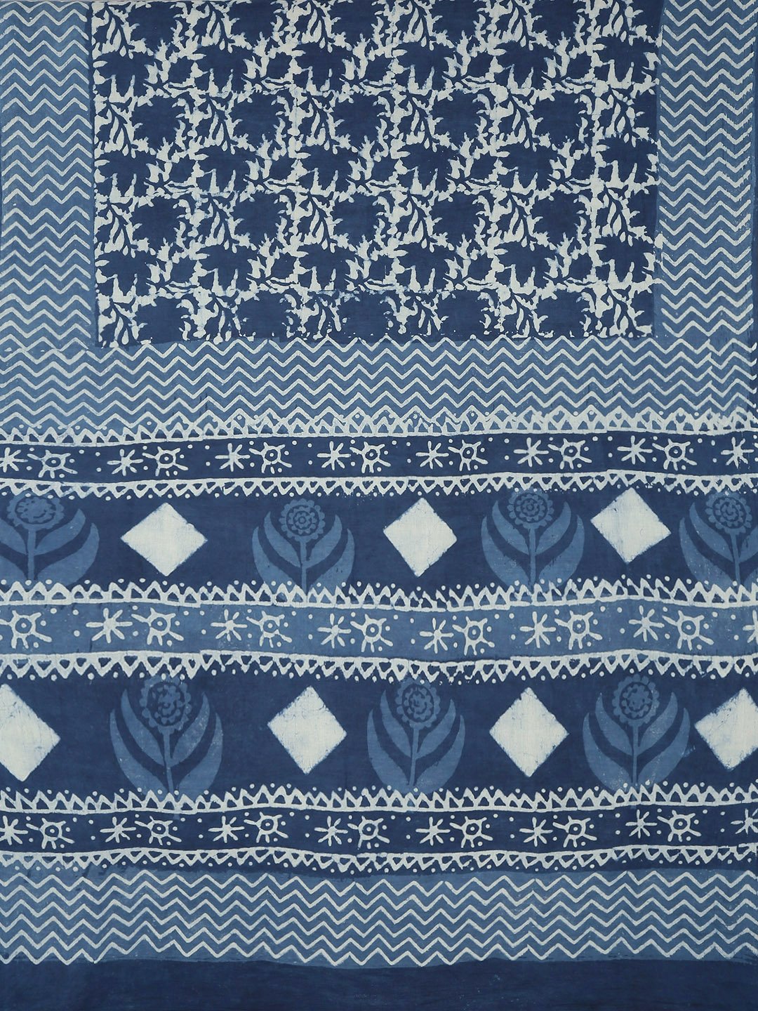 Navy Blue & White Mud Resist Handblock Print Handcrafted Cotton Saree-Saree-Kalakari India-BHKPSA0041-Cotton, Dabu, Geographical Indication, Hand Blocks, Hand Crafted, Heritage Prints, Indigo, Natural Dyes, Sarees, Sustainable Fabrics-[Linen,Ethnic,wear,Fashionista,Handloom,Handicraft,Indigo,blockprint,block,print,Cotton,Chanderi,Blue, latest,classy,party,bollywood,trendy,summer,style,traditional,formal,elegant,unique,style,hand,block,print, dabu,booti,gift,present,glamorous,affordable,collectib