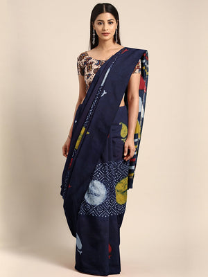 Navy Blue Mud Resist Handblock Print Chanderi Cotton Sare-Saree-Kalakari India-BHKPSA0047-Cotton, Dabu, Geographical Indication, Hand Blocks, Hand Crafted, Heritage Prints, Indigo, Natural Dyes, Sarees, Sustainable Fabrics-[Linen,Ethnic,wear,Fashionista,Handloom,Handicraft,Indigo,blockprint,block,print,Cotton,Chanderi,Blue, latest,classy,party,bollywood,trendy,summer,style,traditional,formal,elegant,unique,style,hand,block,print, dabu,booti,gift,present,glamorous,affordable,collectible,Sari,Sare