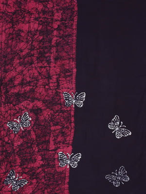 Navy Blue & Pink Tie & Dyed Handcrafted Batik Cotton Saree-Saree-Kalakari India-BHKPSA0057-Batik, Cotton, Geographical Indication, Hand Blocks, Hand Crafted, Heritage Prints, Sarees, Sustainable Fabrics-[Linen,Ethnic,wear,Fashionista,Handloom,Handicraft,Indigo,blockprint,block,print,Cotton,Chanderi,Blue, latest,classy,party,bollywood,trendy,summer,style,traditional,formal,elegant,unique,style,hand,block,print, dabu,booti,gift,present,glamorous,affordable,collectible,Sari,Saree,printed, holi, Diw