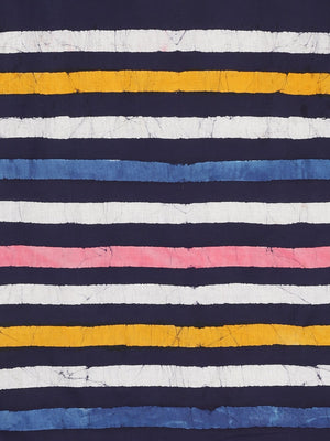 Navy Blue & Yellow Striped Mud Resist Handblock Print Handcrafted Cotton Saree-Saree-Kalakari India-BHKPSA0061-Cotton, Dabu, Geographical Indication, Hand Blocks, Hand Crafted, Heritage Prints, Indigo, Natural Dyes, Sarees, Sustainable Fabrics-[Linen,Ethnic,wear,Fashionista,Handloom,Handicraft,Indigo,blockprint,block,print,Cotton,Chanderi,Blue, latest,classy,party,bollywood,trendy,summer,style,traditional,formal,elegant,unique,style,hand,block,print, dabu,booti,gift,present,glamorous,affordable,