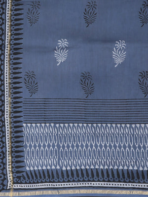 Navy Blue & White Handblock Print Handcrafted Chanderi Saree-Saree-Kalakari India-BHKPSA0070-Chanderi, Dabu, Geographical Indication, Hand Blocks, Hand Crafted, Heritage Prints, Indigo, Natural Dyes, Sarees, Sustainable Fabrics-[Linen,Ethnic,wear,Fashionista,Handloom,Handicraft,Indigo,blockprint,block,print,Cotton,Chanderi,Blue, latest,classy,party,bollywood,trendy,summer,style,traditional,formal,elegant,unique,style,hand,block,print, dabu,booti,gift,present,glamorous,affordable,collectible,Sari
