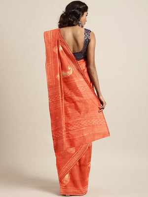 Rust Orange Beige Handloom Dabu Handblock Print Bagru Saree-Saree-Kalakari India-BHKPSA0094-Cotton, Dabu, Geographical Indication, Hand Blocks, Hand Crafted, Heritage Prints, Indigo, Natural Dyes, Sarees, Sustainable Fabrics-[Linen,Ethnic,wear,Fashionista,Handloom,Handicraft,Indigo,blockprint,block,print,Cotton,Chanderi,Blue, latest,classy,party,bollywood,trendy,summer,style,traditional,formal,elegant,unique,style,hand,block,print, dabu,booti,gift,present,glamorous,affordable,collectible,Sari,Sa