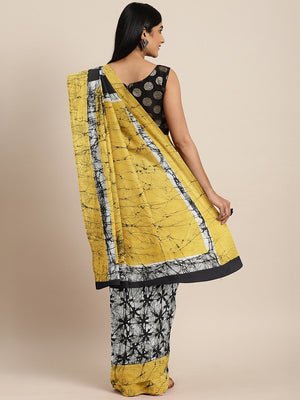 Off-White Black Handblock Print Bagru Saree-Saree-Kalakari India-BHKPSA0102-Cotton, Geographical Indication, Hand Blocks, Hand Crafted, Heritage Prints, Sarees, Shibori, Sustainable Fabrics-[Linen,Ethnic,wear,Fashionista,Handloom,Handicraft,Indigo,blockprint,block,print,Cotton,Chanderi,Blue, latest,classy,party,bollywood,trendy,summer,style,traditional,formal,elegant,unique,style,hand,block,print, dabu,booti,gift,present,glamorous,affordable,collectible,Sari,Saree,printed, holi, Diwali, birthday