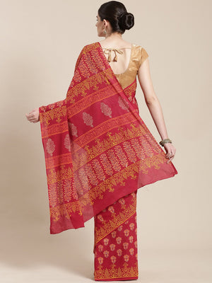 Burgundy Handblock Print Saree-Saree-Kalakari India-BHKPSA0103-Cotton, Geographical Indication, Hand Blocks, Hand Crafted, Heritage Prints, Sanganeri, Sarees, Sustainable Fabrics-[Linen,Ethnic,wear,Fashionista,Handloom,Handicraft,Indigo,blockprint,block,print,Cotton,Chanderi,Blue, latest,classy,party,bollywood,trendy,summer,style,traditional,formal,elegant,unique,style,hand,block,print, dabu,booti,gift,present,glamorous,affordable,collectible,Sari,Saree,printed, holi, Diwali, birthday, anniversa