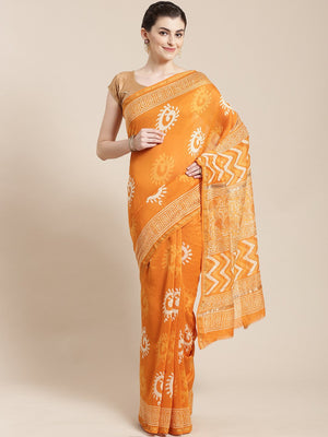 Rust Orange & Off-White Handblock Print Bagru Saree-Saree-Kalakari India-BHKPSA0107-Cotton, Geographical Indication, Hand Blocks, Hand Crafted, Heritage Prints, Sanganeri, Sarees, Sustainable Fabrics-[Linen,Ethnic,wear,Fashionista,Handloom,Handicraft,Indigo,blockprint,block,print,Cotton,Chanderi,Blue, latest,classy,party,bollywood,trendy,summer,style,traditional,formal,elegant,unique,style,hand,block,print, dabu,booti,gift,present,glamorous,affordable,collectible,Sari,Saree,printed, holi, Diwali