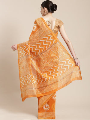 Rust Orange & Off-White Handblock Print Bagru Saree-Saree-Kalakari India-BHKPSA0107-Cotton, Geographical Indication, Hand Blocks, Hand Crafted, Heritage Prints, Sanganeri, Sarees, Sustainable Fabrics-[Linen,Ethnic,wear,Fashionista,Handloom,Handicraft,Indigo,blockprint,block,print,Cotton,Chanderi,Blue, latest,classy,party,bollywood,trendy,summer,style,traditional,formal,elegant,unique,style,hand,block,print, dabu,booti,gift,present,glamorous,affordable,collectible,Sari,Saree,printed, holi, Diwali