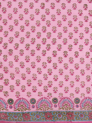 Pink & Blue Handblock Print Bagru Saree-Saree-Kalakari India-BHKPSA0109-Cotton, Geographical Indication, Hand Blocks, Hand Crafted, Heritage Prints, Sanganeri, Sarees, Sustainable Fabrics-[Linen,Ethnic,wear,Fashionista,Handloom,Handicraft,Indigo,blockprint,block,print,Cotton,Chanderi,Blue, latest,classy,party,bollywood,trendy,summer,style,traditional,formal,elegant,unique,style,hand,block,print, dabu,booti,gift,present,glamorous,affordable,collectible,Sari,Saree,printed, holi, Diwali, birthday, 