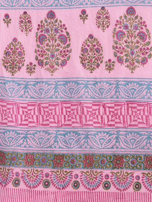 Pink & Blue Handblock Print Bagru Saree-Saree-Kalakari India-BHKPSA0109-Cotton, Geographical Indication, Hand Blocks, Hand Crafted, Heritage Prints, Sanganeri, Sarees, Sustainable Fabrics-[Linen,Ethnic,wear,Fashionista,Handloom,Handicraft,Indigo,blockprint,block,print,Cotton,Chanderi,Blue, latest,classy,party,bollywood,trendy,summer,style,traditional,formal,elegant,unique,style,hand,block,print, dabu,booti,gift,present,glamorous,affordable,collectible,Sari,Saree,printed, holi, Diwali, birthday, 