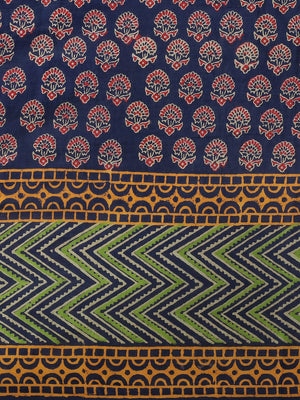 Navy Blue & Red Handblock Print Bagru Saree-Saree-Kalakari India-BHKPSA0110-Cotton, Geographical Indication, Hand Blocks, Hand Crafted, Heritage Prints, Sanganeri, Sarees, Sustainable Fabrics-[Linen,Ethnic,wear,Fashionista,Handloom,Handicraft,Indigo,blockprint,block,print,Cotton,Chanderi,Blue, latest,classy,party,bollywood,trendy,summer,style,traditional,formal,elegant,unique,style,hand,block,print, dabu,booti,gift,present,glamorous,affordable,collectible,Sari,Saree,printed, holi, Diwali, birthd