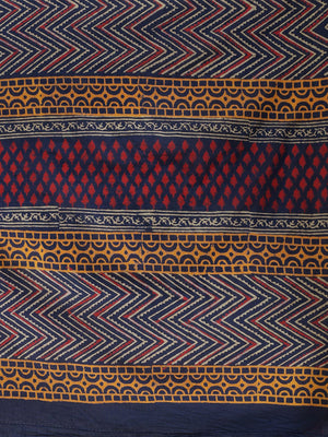 Navy Blue & Red Handblock Print Bagru Saree-Saree-Kalakari India-BHKPSA0110-Cotton, Geographical Indication, Hand Blocks, Hand Crafted, Heritage Prints, Sanganeri, Sarees, Sustainable Fabrics-[Linen,Ethnic,wear,Fashionista,Handloom,Handicraft,Indigo,blockprint,block,print,Cotton,Chanderi,Blue, latest,classy,party,bollywood,trendy,summer,style,traditional,formal,elegant,unique,style,hand,block,print, dabu,booti,gift,present,glamorous,affordable,collectible,Sari,Saree,printed, holi, Diwali, birthd