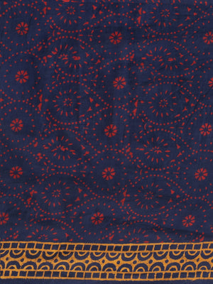 Navy Blue & Red Handblock Print Bagru Saree-Saree-Kalakari India-BHKPSA0110-Cotton, Geographical Indication, Hand Blocks, Hand Crafted, Heritage Prints, Sanganeri, Sarees, Sustainable Fabrics-[Linen,Ethnic,wear,Fashionista,Handloom,Handicraft,Indigo,blockprint,block,print,Cotton,Chanderi,Blue, latest,classy,party,bollywood,trendy,summer,style,traditional,formal,elegant,unique,style,hand,block,print, dabu,booti,gift,present,glamorous,affordable,collectible,Sari,Saree,printed, holi, Diwali, birthd