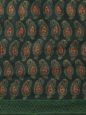 Green & Red Hand Block Paisley Print Bagru Saree-Saree-Kalakari India-BHKPSA0112-Cotton, Geographical Indication, Hand Blocks, Hand Crafted, Heritage Prints, Sanganeri, Sarees, Sustainable Fabrics-[Linen,Ethnic,wear,Fashionista,Handloom,Handicraft,Indigo,blockprint,block,print,Cotton,Chanderi,Blue, latest,classy,party,bollywood,trendy,summer,style,traditional,formal,elegant,unique,style,hand,block,print, dabu,booti,gift,present,glamorous,affordable,collectible,Sari,Saree,printed, holi, Diwali, b