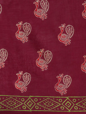 Burgundy Handblock Print Bagru Saree-Saree-Kalakari India-BHKPSA0113-Cotton, Geographical Indication, Hand Blocks, Hand Crafted, Heritage Prints, Sanganeri, Sarees, Sustainable Fabrics-[Linen,Ethnic,wear,Fashionista,Handloom,Handicraft,Indigo,blockprint,block,print,Cotton,Chanderi,Blue, latest,classy,party,bollywood,trendy,summer,style,traditional,formal,elegant,unique,style,hand,block,print, dabu,booti,gift,present,glamorous,affordable,collectible,Sari,Saree,printed, holi, Diwali, birthday, ann