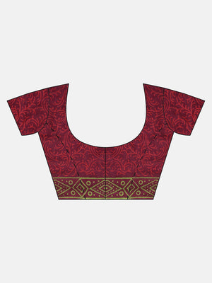 Burgundy Handblock Print Bagru Saree-Saree-Kalakari India-BHKPSA0113-Cotton, Geographical Indication, Hand Blocks, Hand Crafted, Heritage Prints, Sanganeri, Sarees, Sustainable Fabrics-[Linen,Ethnic,wear,Fashionista,Handloom,Handicraft,Indigo,blockprint,block,print,Cotton,Chanderi,Blue, latest,classy,party,bollywood,trendy,summer,style,traditional,formal,elegant,unique,style,hand,block,print, dabu,booti,gift,present,glamorous,affordable,collectible,Sari,Saree,printed, holi, Diwali, birthday, ann