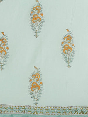 Sea Green & Orange Handblock Print Saree-Saree-Kalakari India-BHKPSA0114-Cotton, Geographical Indication, Hand Blocks, Hand Crafted, Heritage Prints, Sanganeri, Sarees, Sustainable Fabrics-[Linen,Ethnic,wear,Fashionista,Handloom,Handicraft,Indigo,blockprint,block,print,Cotton,Chanderi,Blue, latest,classy,party,bollywood,trendy,summer,style,traditional,formal,elegant,unique,style,hand,block,print, dabu,booti,gift,present,glamorous,affordable,collectible,Sari,Saree,printed, holi, Diwali, birthday,