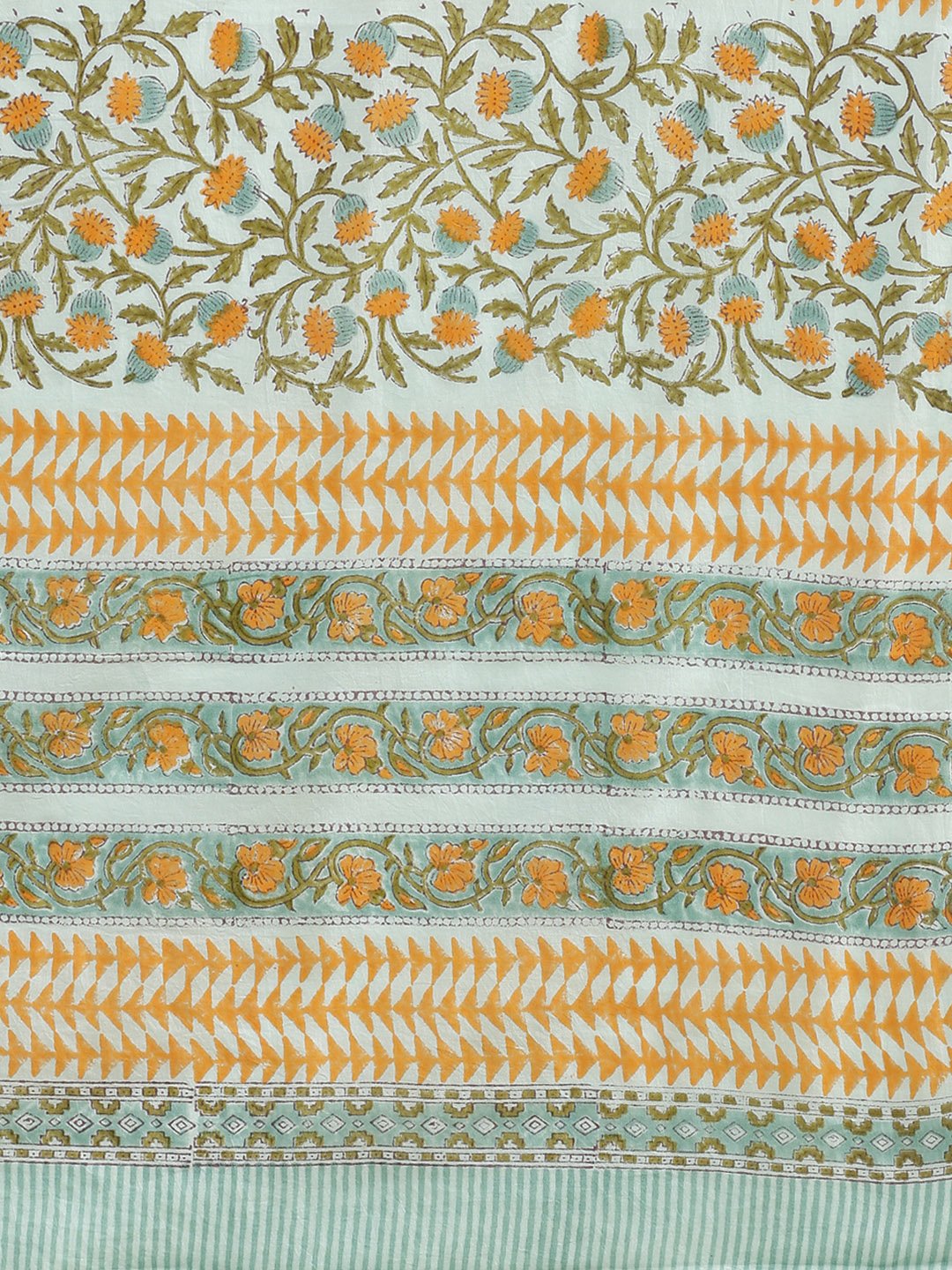 Sea Green & Orange Handblock Print Saree-Saree-Kalakari India-BHKPSA0114-Cotton, Geographical Indication, Hand Blocks, Hand Crafted, Heritage Prints, Sanganeri, Sarees, Sustainable Fabrics-[Linen,Ethnic,wear,Fashionista,Handloom,Handicraft,Indigo,blockprint,block,print,Cotton,Chanderi,Blue, latest,classy,party,bollywood,trendy,summer,style,traditional,formal,elegant,unique,style,hand,block,print, dabu,booti,gift,present,glamorous,affordable,collectible,Sari,Saree,printed, holi, Diwali, birthday,