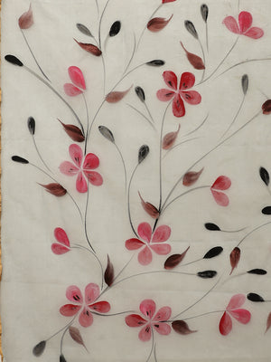 Grey & Pink Floral Hand Painted Organza Saree-Saree-Kalakari India-BHKPSA0119-Hand Painted, Organza, Sarees, Sustainable Fabrics, Traditional Weave-[Linen,Ethnic,wear,Fashionista,Handloom,Handicraft,Indigo,blockprint,block,print,Cotton,Chanderi,Blue, latest,classy,party,bollywood,trendy,summer,style,traditional,formal,elegant,unique,style,hand,block,print, dabu,booti,gift,present,glamorous,affordable,collectible,Sari,Saree,printed, holi, Diwali, birthday, anniversary, sustainable, organic, scarf