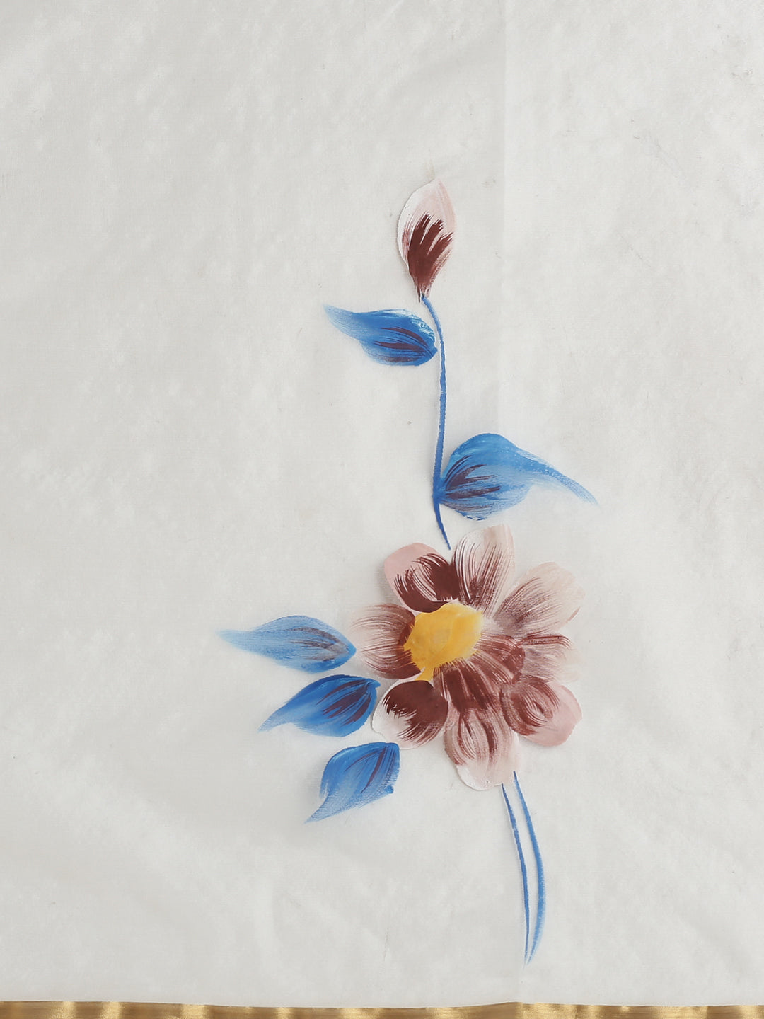 White & Blue Hand Painted Organza Saree-Saree-Kalakari India-BHKPSA0123-Hand Painted, Organza, Sarees, Sustainable Fabrics, Traditional Weave-[Linen,Ethnic,wear,Fashionista,Handloom,Handicraft,Indigo,blockprint,block,print,Cotton,Chanderi,Blue, latest,classy,party,bollywood,trendy,summer,style,traditional,formal,elegant,unique,style,hand,block,print, dabu,booti,gift,present,glamorous,affordable,collectible,Sari,Saree,printed, holi, Diwali, birthday, anniversary, sustainable, organic, scarf, onli