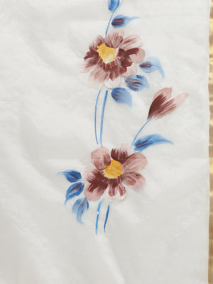 White & Blue Hand Painted Organza Saree-Saree-Kalakari India-BHKPSA0123-Hand Painted, Organza, Sarees, Sustainable Fabrics, Traditional Weave-[Linen,Ethnic,wear,Fashionista,Handloom,Handicraft,Indigo,blockprint,block,print,Cotton,Chanderi,Blue, latest,classy,party,bollywood,trendy,summer,style,traditional,formal,elegant,unique,style,hand,block,print, dabu,booti,gift,present,glamorous,affordable,collectible,Sari,Saree,printed, holi, Diwali, birthday, anniversary, sustainable, organic, scarf, onli