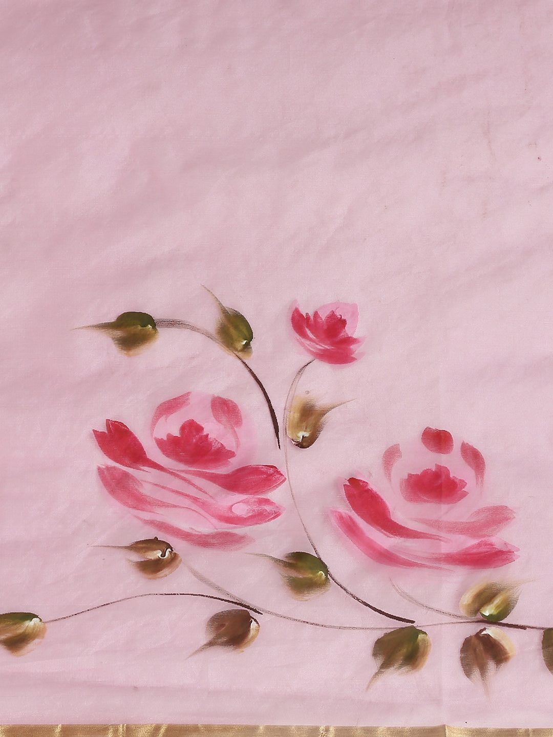 Pink & Green Hand Painted Organza Saree-Saree-Kalakari India-BHKPSA0125-Hand Painted, Organza, Sarees, Sustainable Fabrics, Traditional Weave-[Linen,Ethnic,wear,Fashionista,Handloom,Handicraft,Indigo,blockprint,block,print,Cotton,Chanderi,Blue, latest,classy,party,bollywood,trendy,summer,style,traditional,formal,elegant,unique,style,hand,block,print, dabu,booti,gift,present,glamorous,affordable,collectible,Sari,Saree,printed, holi, Diwali, birthday, anniversary, sustainable, organic, scarf, onli