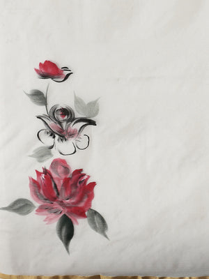 White & Red Floral Hand Painted Organza Saree-Saree-Kalakari India-BHKPSA0128-Hand Painted, Organza, Sarees, Sustainable Fabrics, Traditional Weave-[Linen,Ethnic,wear,Fashionista,Handloom,Handicraft,Indigo,blockprint,block,print,Cotton,Chanderi,Blue, latest,classy,party,bollywood,trendy,summer,style,traditional,formal,elegant,unique,style,hand,block,print, dabu,booti,gift,present,glamorous,affordable,collectible,Sari,Saree,printed, holi, Diwali, birthday, anniversary, sustainable, organic, scarf